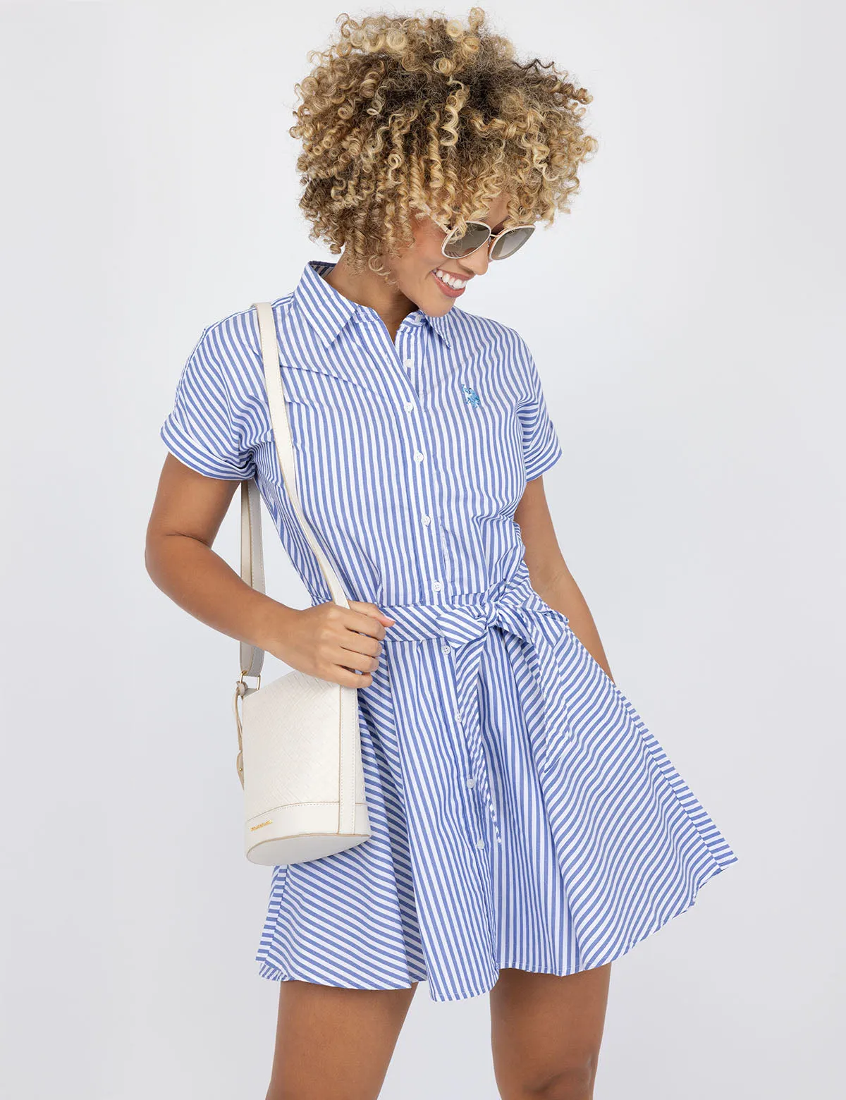 STRIPE DOLMAN SLEEVE DRESS sold by U.S. Polo Assn.