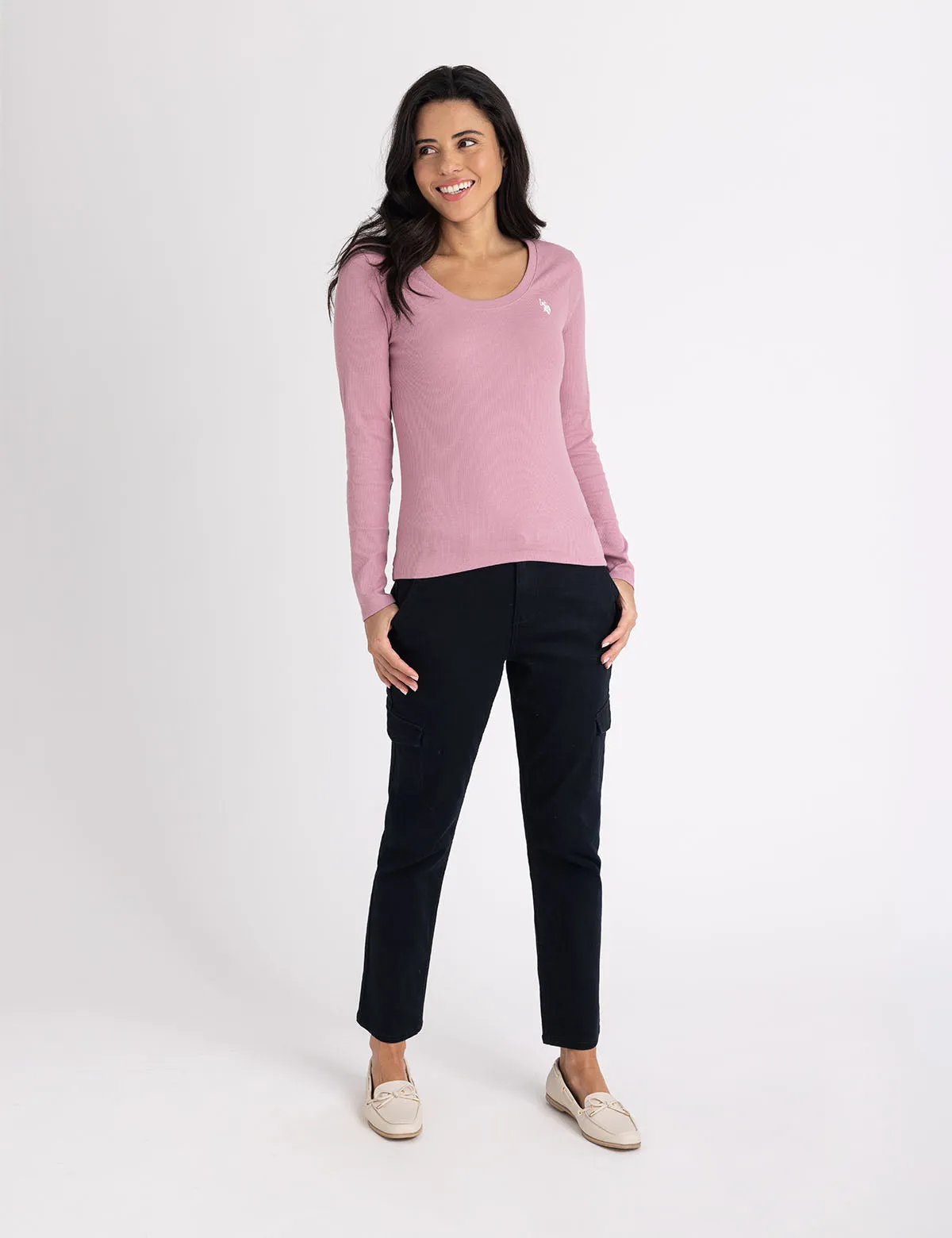 LONG SLEEVE RIB SCOOP NECK T-SHIRT sold by U.S. Polo Assn. product image thumbnail 3