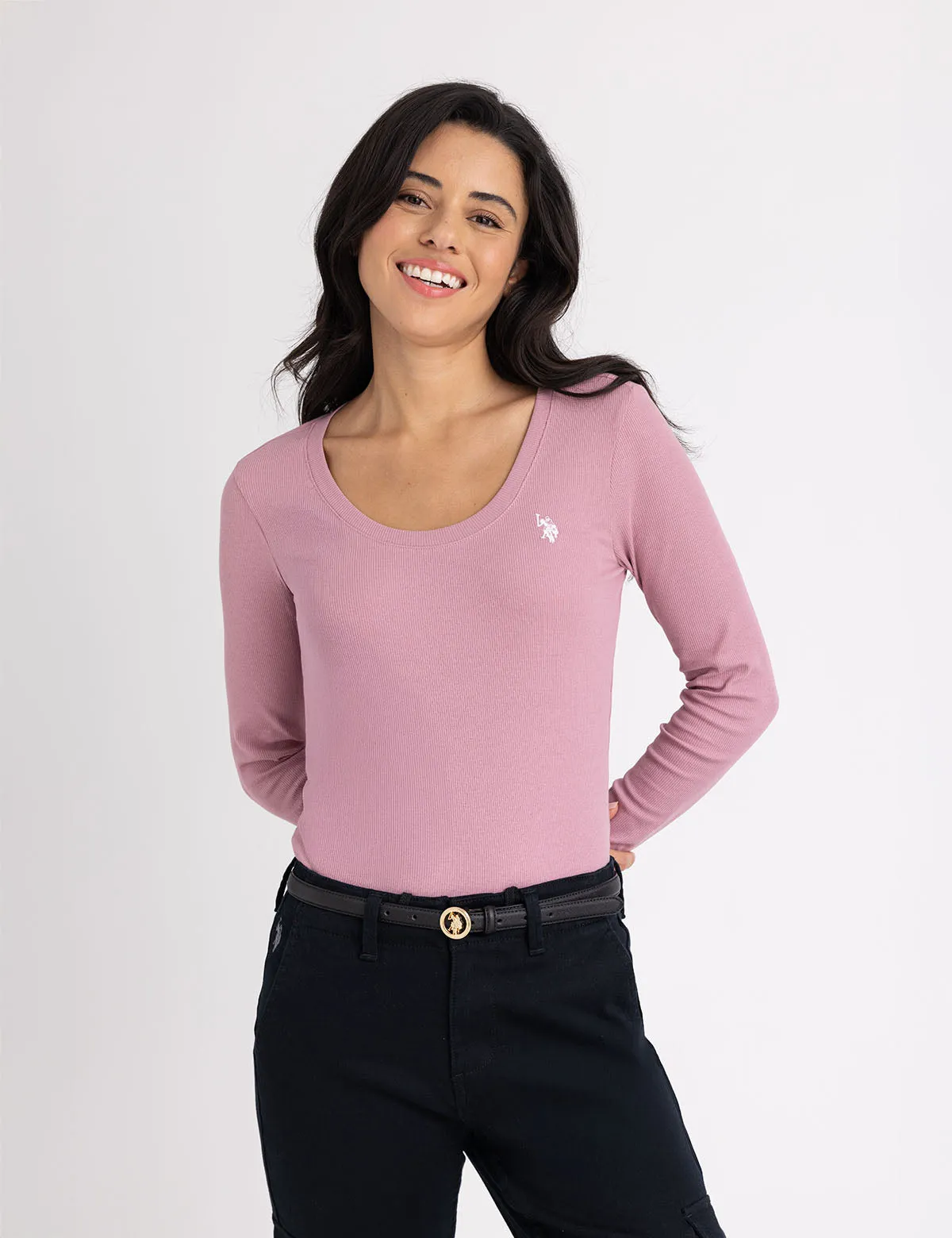 LONG SLEEVE RIB SCOOP NECK T-SHIRT sold by U.S. Polo Assn.