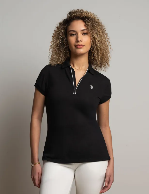 WHITE LABEL ZIP POLO SHIRT WITH PIPING sold by U.S. Polo Assn.