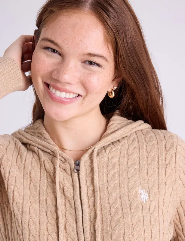SOFT CABLE ZIP UP SWEATER WITH HOOD sold by U.S. Polo Assn.
