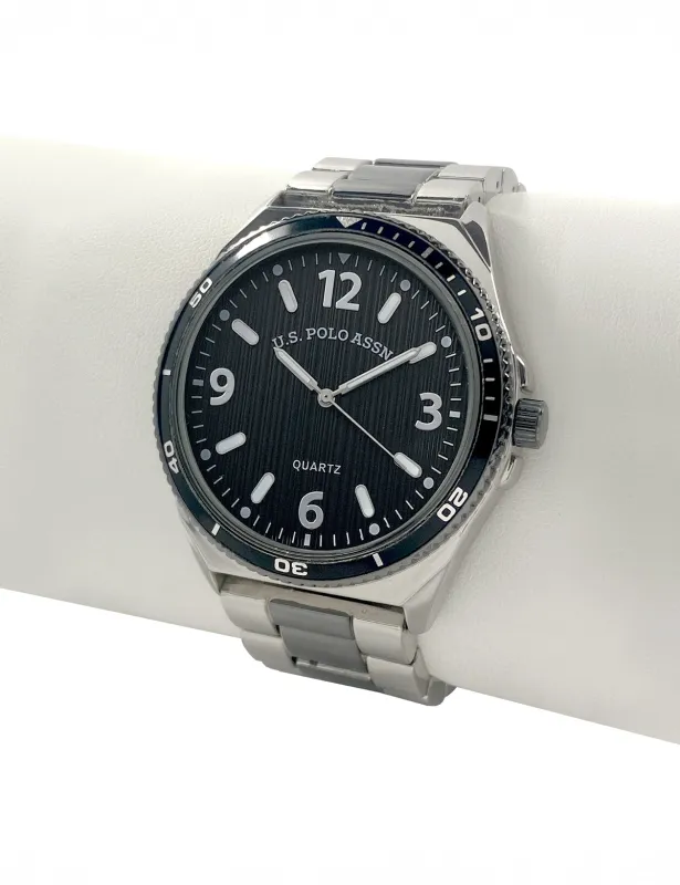 MENS TT SILVER AND BLACK ANALOG WATCH sold by U.S. Polo Assn.