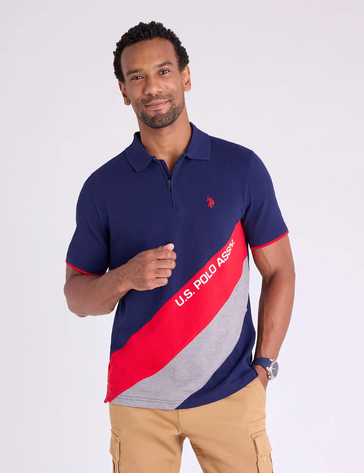 PIQUE COLOR BLOCK ZIPPER POLO SHIRT sold by U.S. Polo Assn. product image thumbnail 2