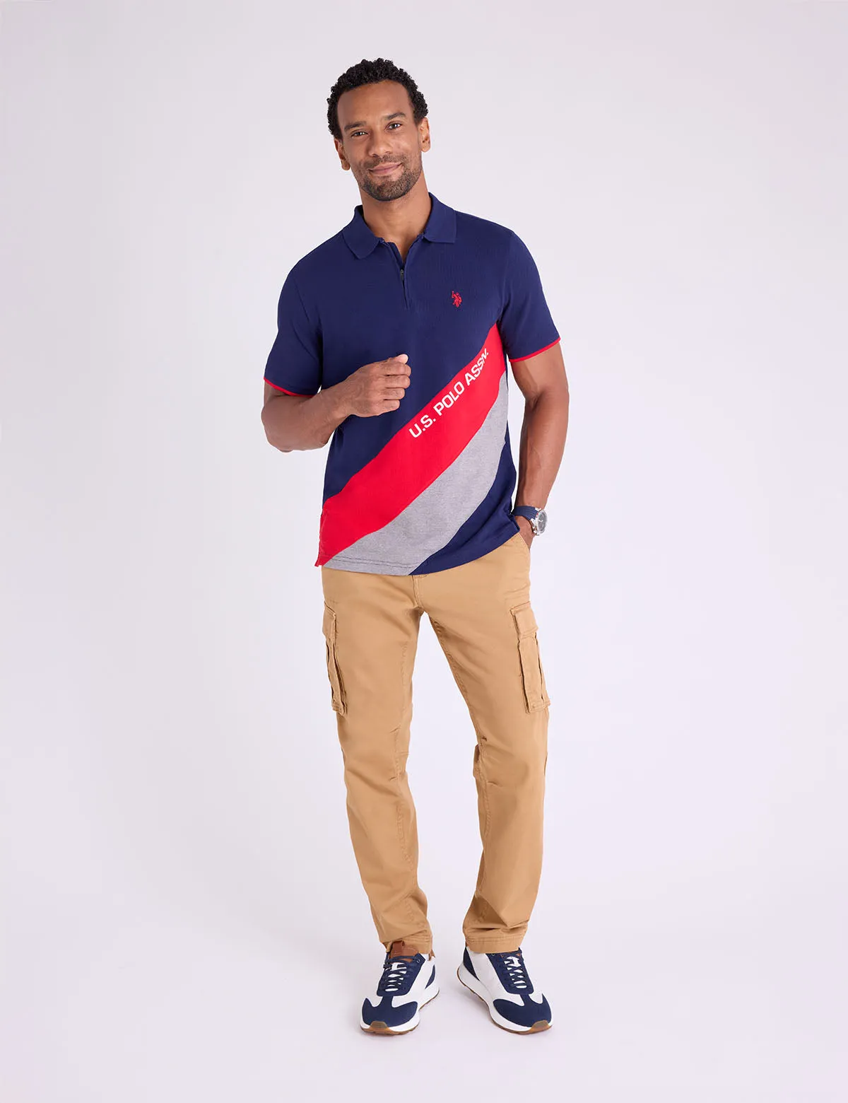 PIQUE COLOR BLOCK ZIPPER POLO SHIRT sold by U.S. Polo Assn. product image thumbnail 3
