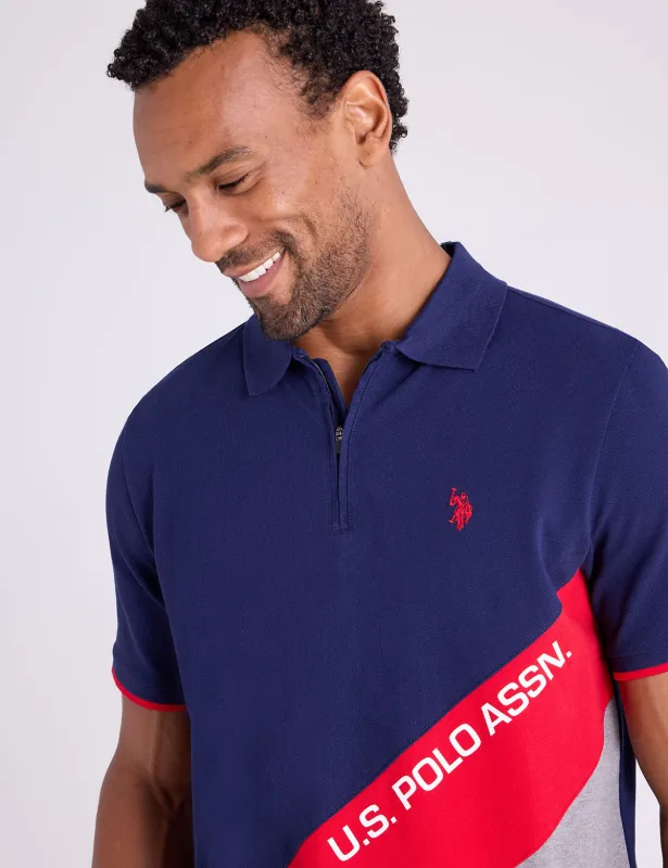 PIQUE COLOR BLOCK ZIPPER POLO SHIRT sold by U.S. Polo Assn.