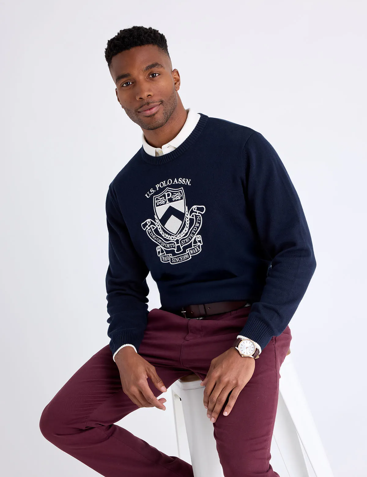 EMBROIDERED CREST CREW NECK SWEATER sold by U.S. Polo Assn. product image thumbnail 3