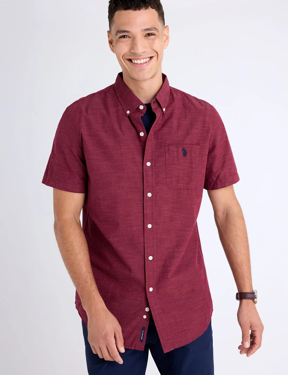 TEXTURED YARN DYE STRIPE SHORT SLEEVE SHIRT sold by U.S. Polo Assn.