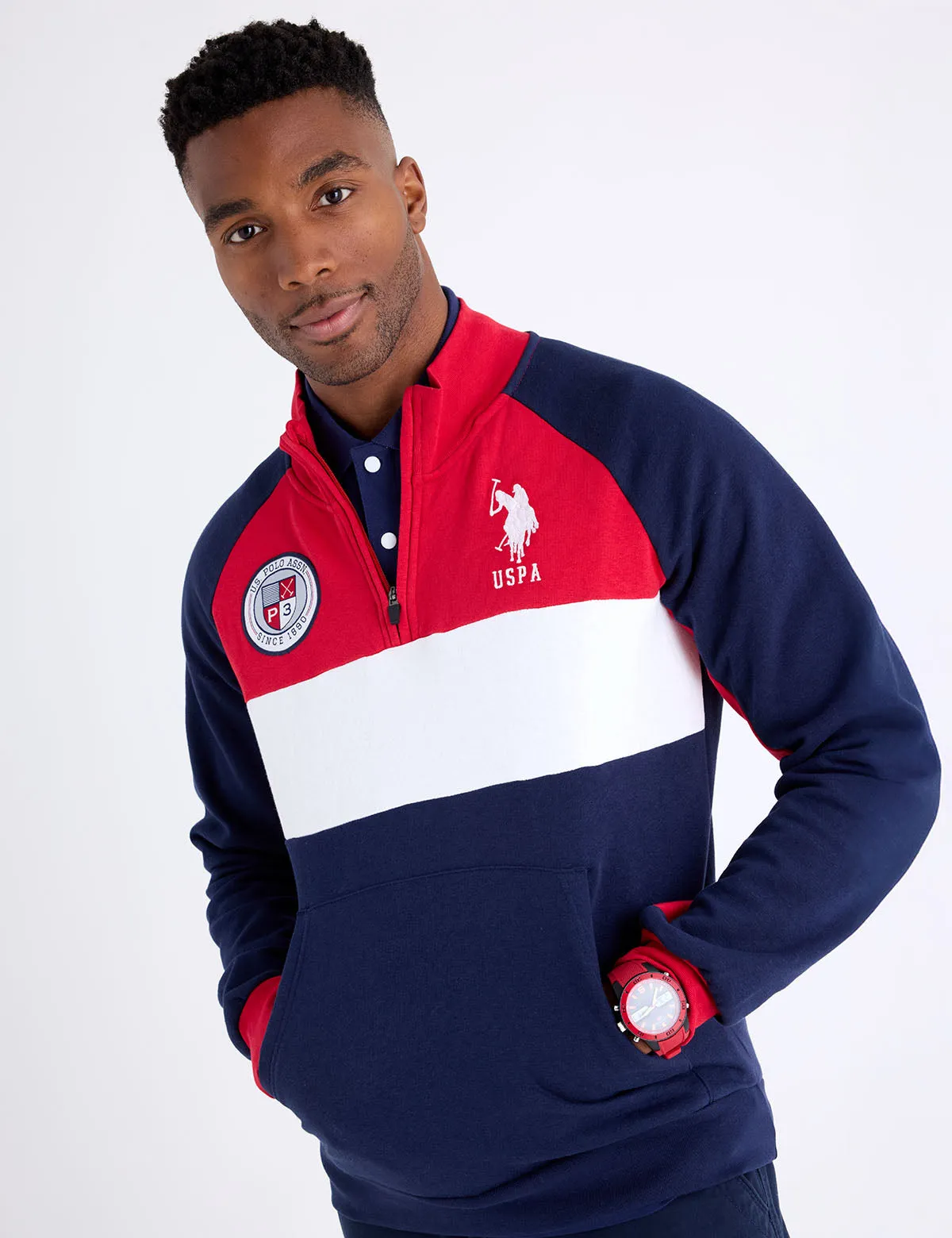 USPA 1/4 ZIP COLORBLOCK FLEECE PULLOVER sold by U.S. Polo Assn.