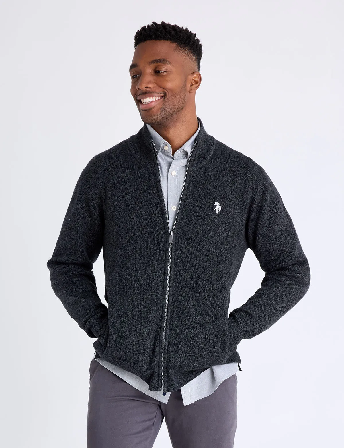 COTTON MARL FULL ZIP SWEATER sold by U.S. Polo Assn.