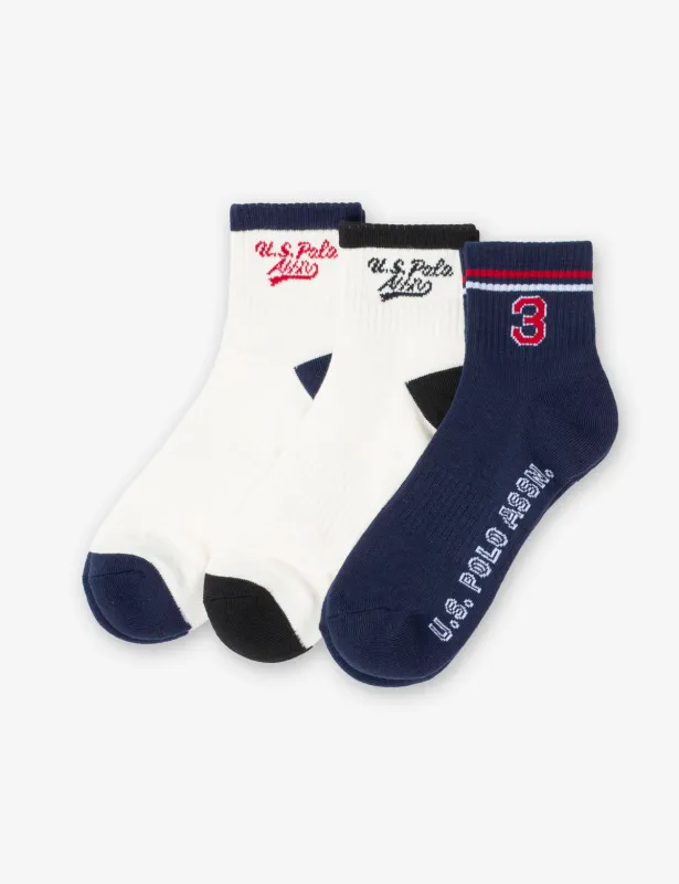 MENS 3PK COLLEGIATE HIGH QUARTER CREW SOCKS sold by U.S. Polo Assn.