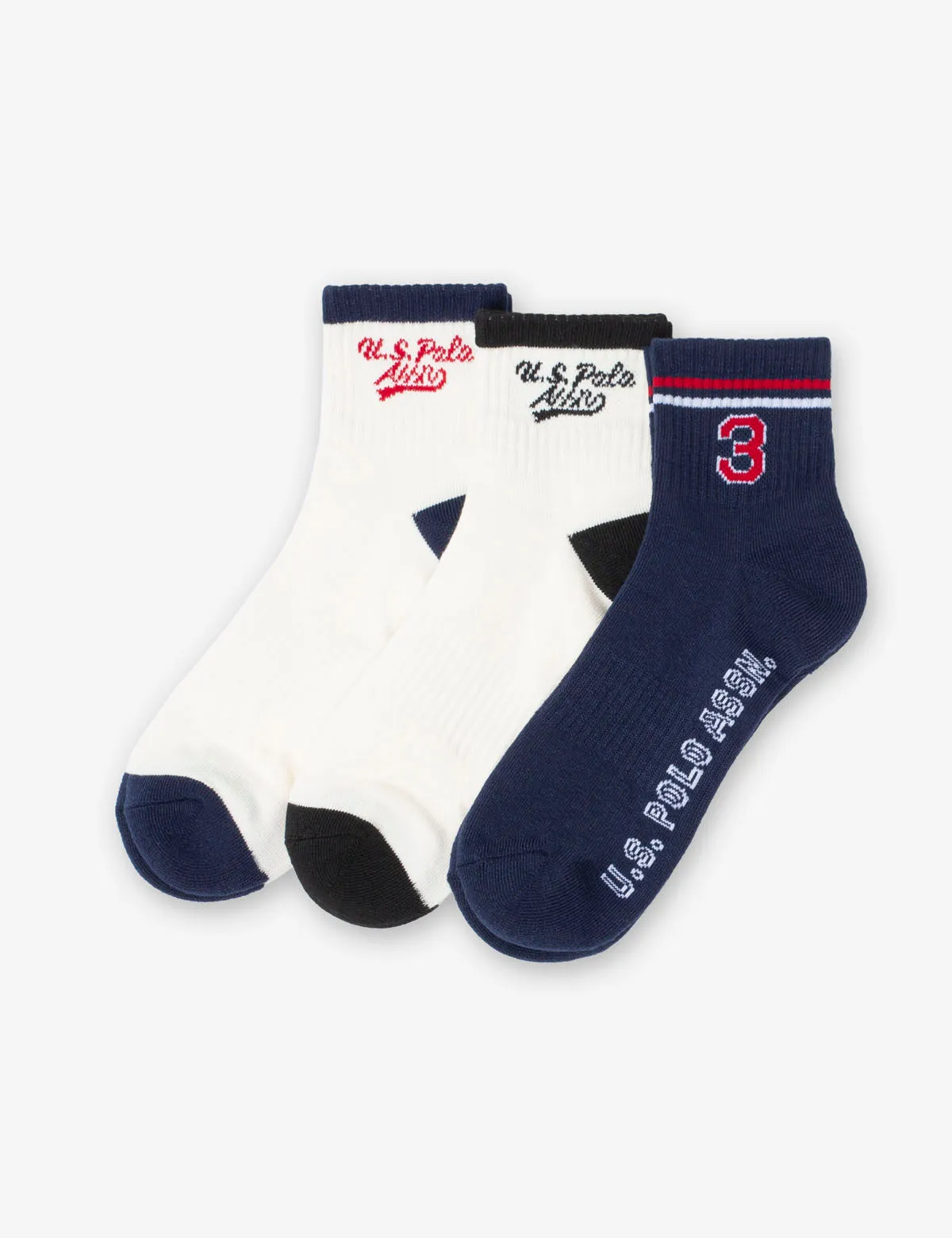 MENS 3PK COLLEGIATE HIGH QUARTER CREW SOCKS sold by U.S. Polo Assn.