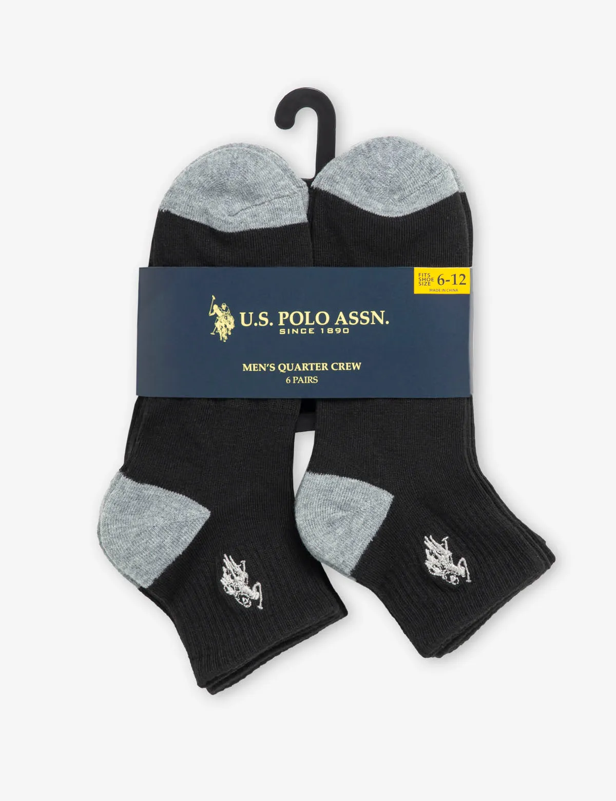 MENS 6PK BLACK QUARTER CREW SOCKS sold by U.S. Polo Assn. product image thumbnail 2