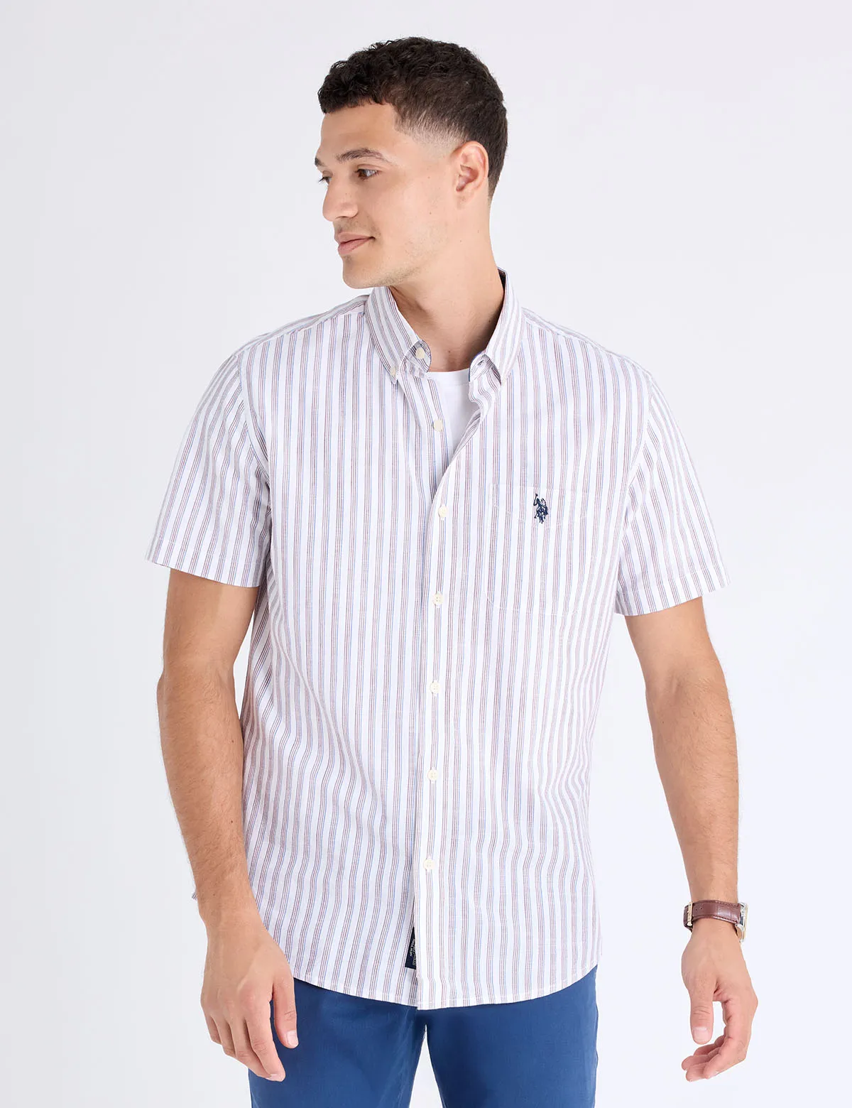 SHORT SLEEVE VERTICAL STRIPE SLUB POPLIN SHIRT sold by U.S. Polo Assn.