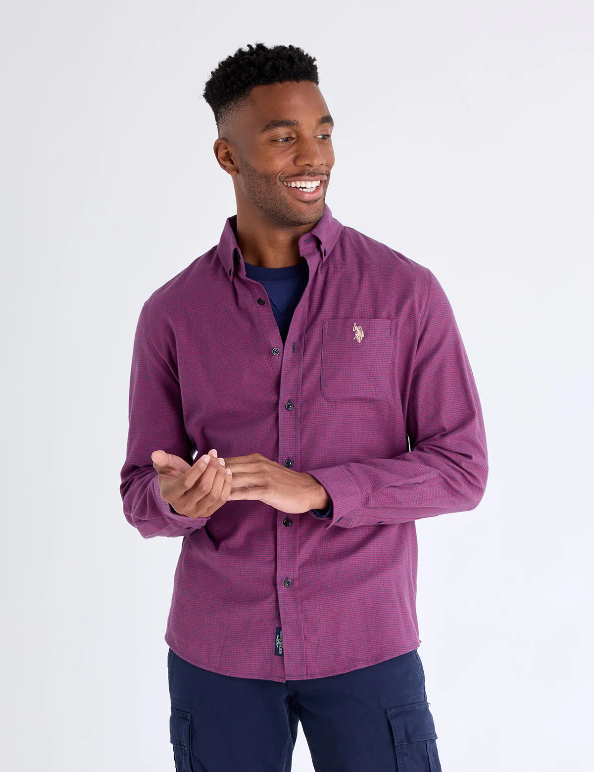 LONG SLEEVE HOUNDSTOOTH PEACHED TWILL SHIRT sold by U.S. Polo Assn.