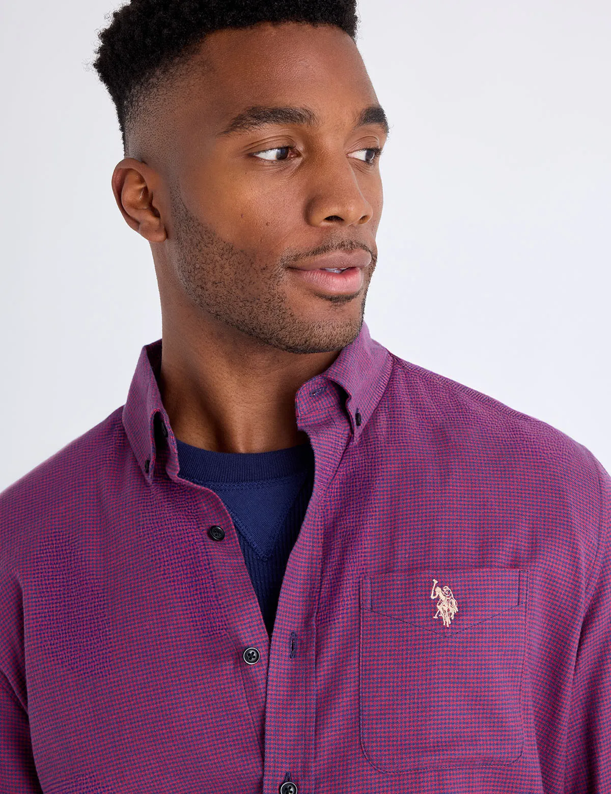 LONG SLEEVE HOUNDSTOOTH PEACHED TWILL SHIRT sold by U.S. Polo Assn. product image thumbnail 2