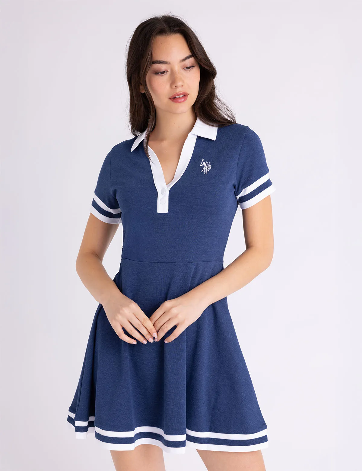 FIT AND FLARE Y-PLACKET POLO DRESS sold by U.S. Polo Assn.
