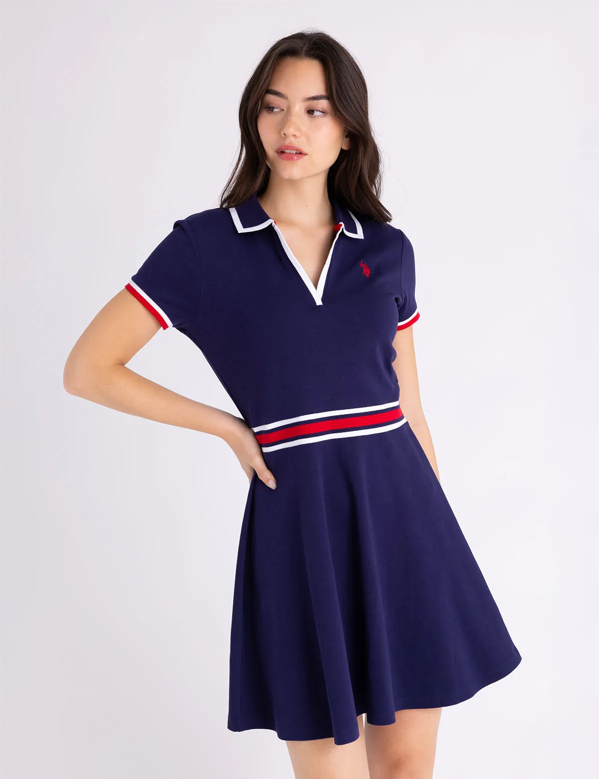 WAIST STRIPE TIPPED POLO DRESS sold by U.S. Polo Assn.