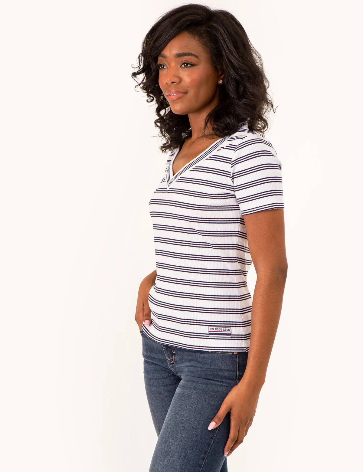 V-NECK RIBBED STRIPED TOP sold by U.S. Polo Assn. product image thumbnail 3