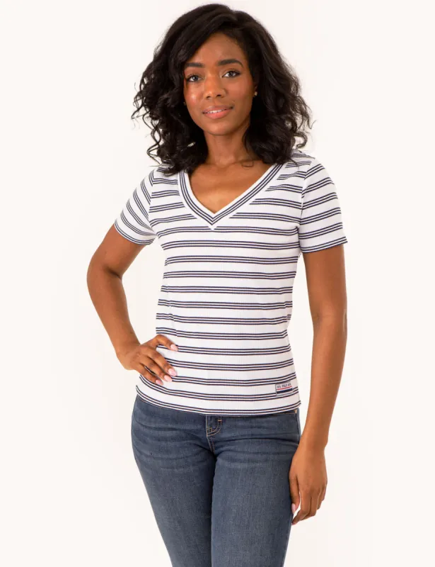 V-NECK RIBBED STRIPED TOP sold by U.S. Polo Assn.