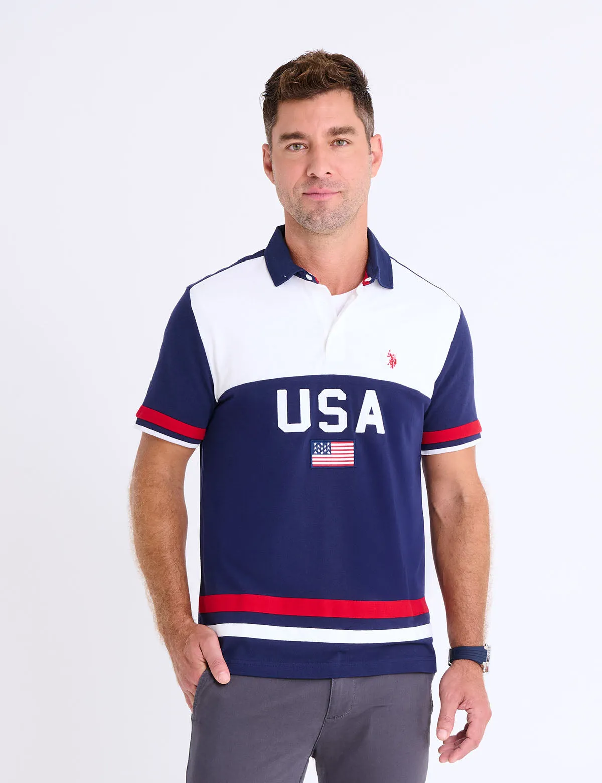 COLOR BLOCK USA APPLIQUE PIQUE POLO SHIRT sold by U.S. Polo Assn.