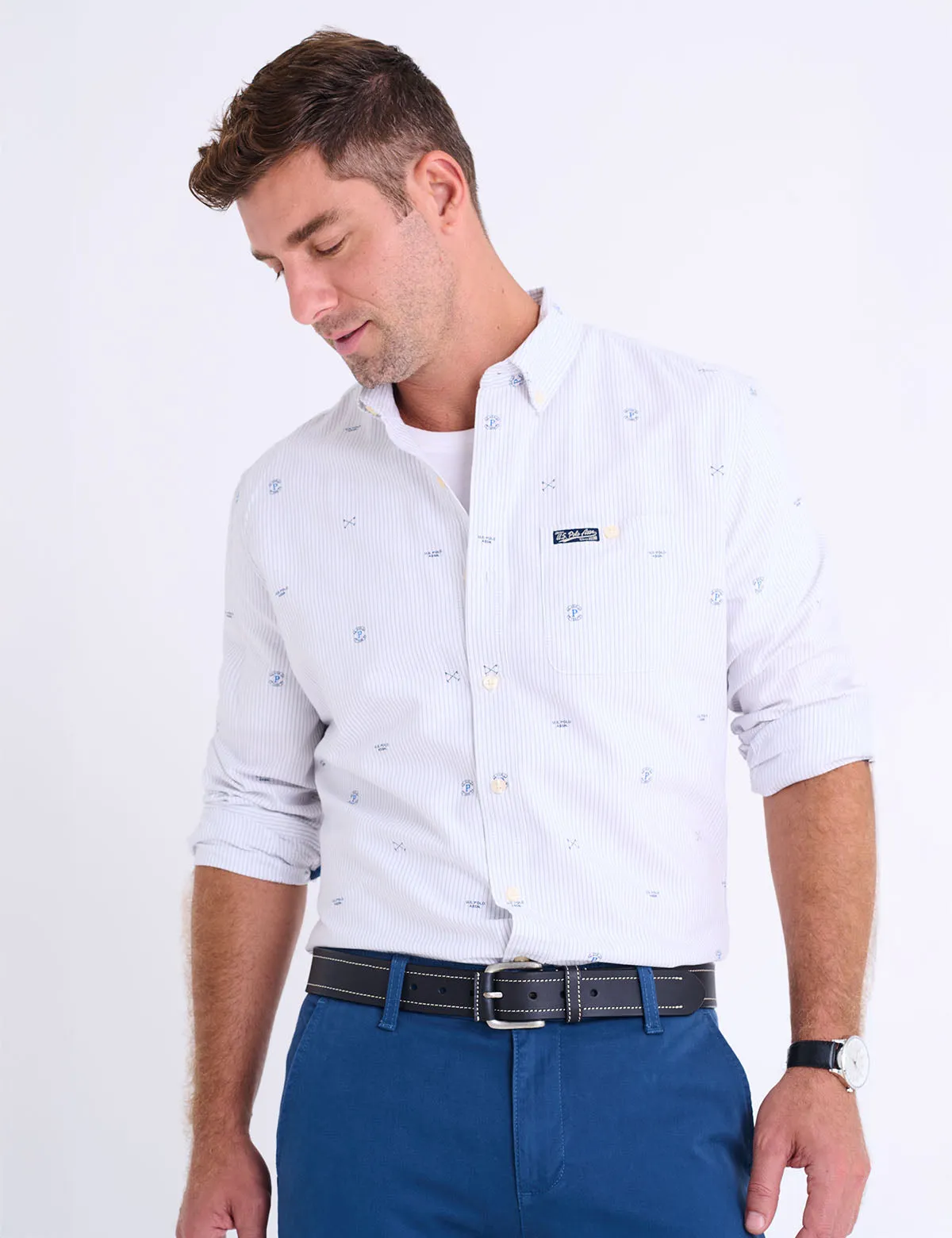 LONG SLEEVE ALL OVER LOGO PRINT OXFORD SHIRT sold by U.S. Polo Assn.