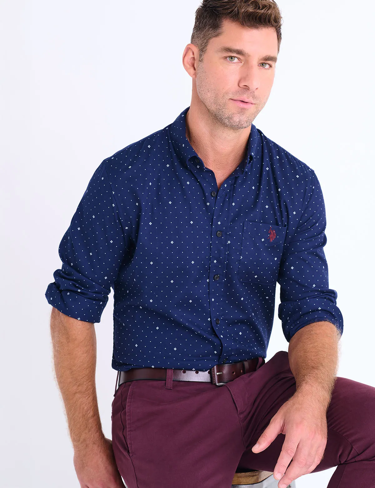 LONG SLEEVE DOT DIAMOND PEACH TWILL SHIRT sold by U.S. Polo Assn. product image thumbnail 4