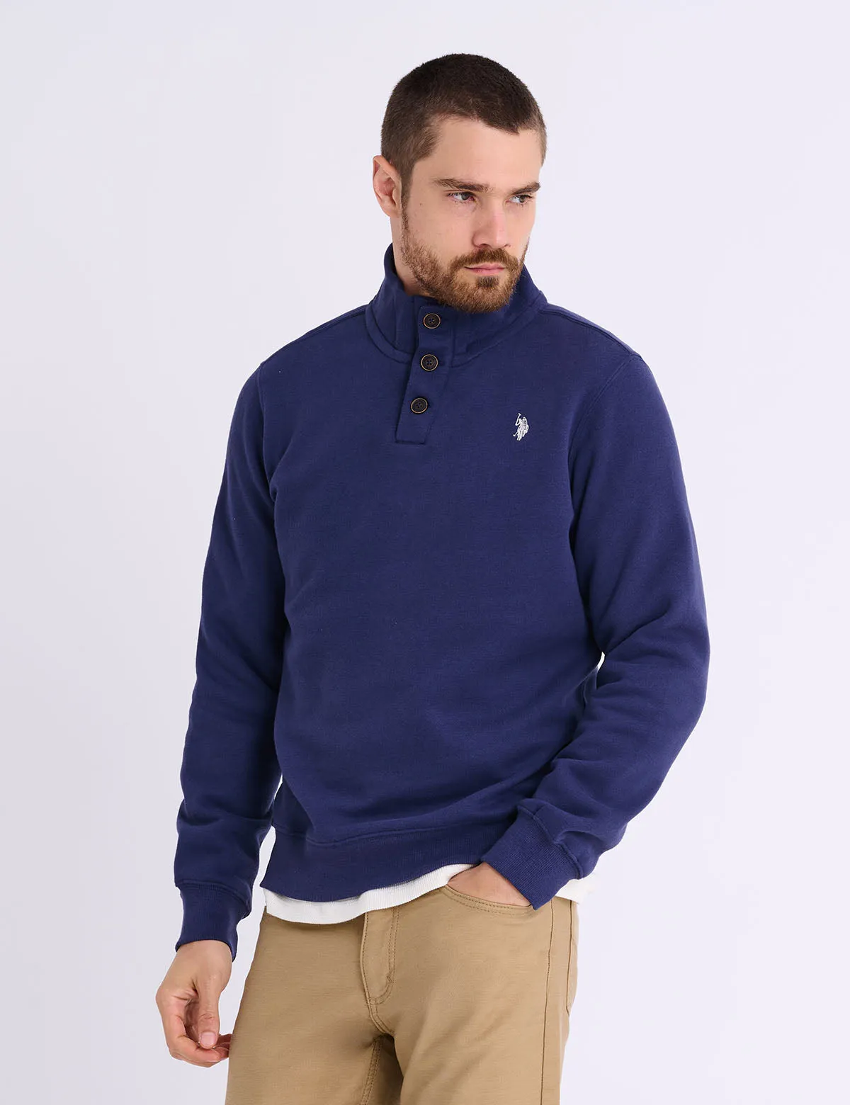 PEACHED FLEECE BUTTON MOCK NECK PULLOVER sold by U.S. Polo Assn.