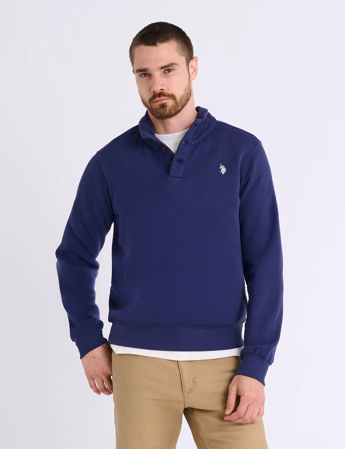 PEACHED FLEECE BUTTON MOCK NECK PULLOVER sold by U.S. Polo Assn. product image thumbnail 2