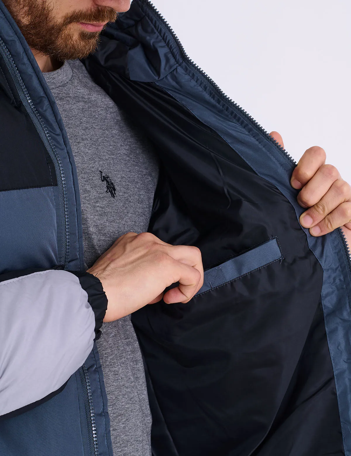 TRI COLOR BLOCK HOODED PUFFER JACKET sold by U.S. Polo Assn. product image thumbnail 5