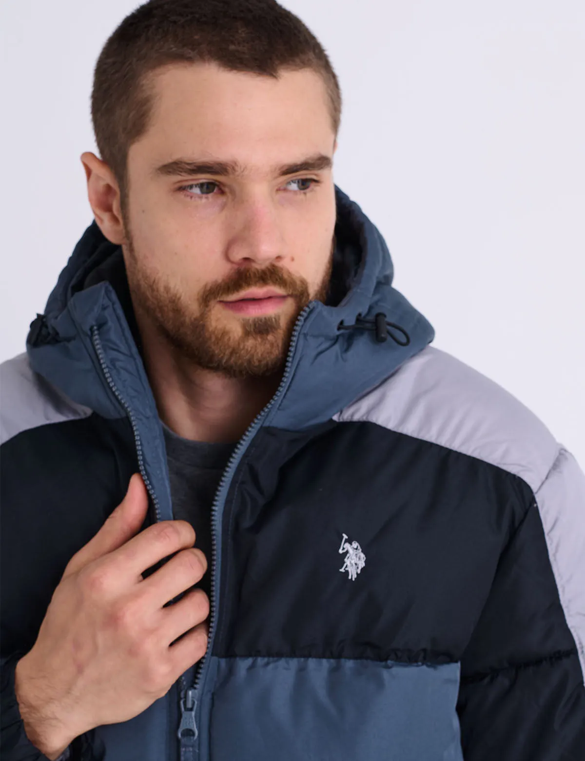 TRI COLOR BLOCK HOODED PUFFER JACKET sold by U.S. Polo Assn. product image thumbnail 3