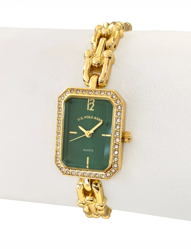 LADIES SQUARE GOLD WATCH WITH GREEN FACE sold by U.S. Polo Assn.