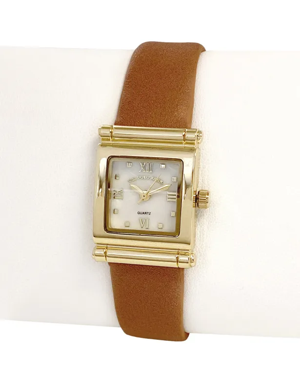 LADIES BROWN STRAP SQUARE FACE WATCH sold by U.S. Polo Assn.