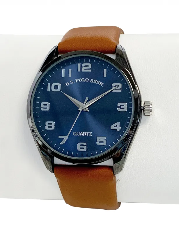 MENS BROWN STRAP WATCH WITH NAVY FACE sold by U.S. Polo Assn.