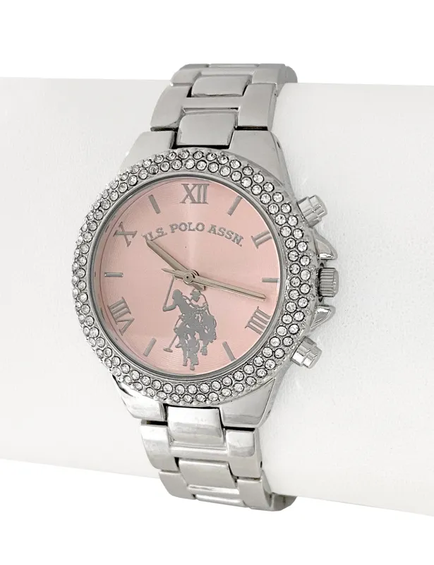 LADIES SILVER EMBELLISHED WATCH WITH PINK FACE sold by U.S. Polo Assn.