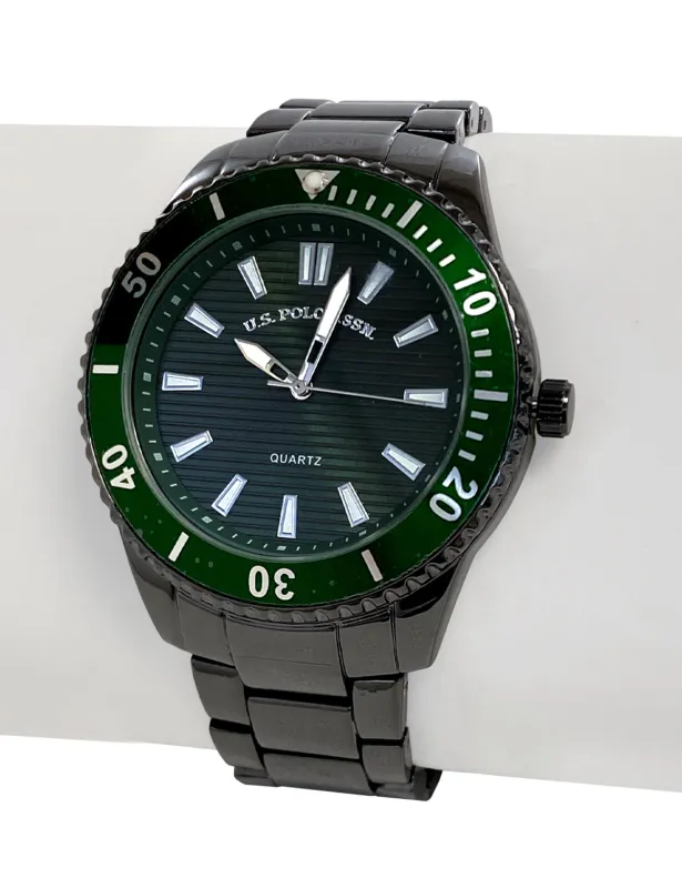 MENS SILVER LINK WATCH WITH GREEN FACE sold by U.S. Polo Assn.