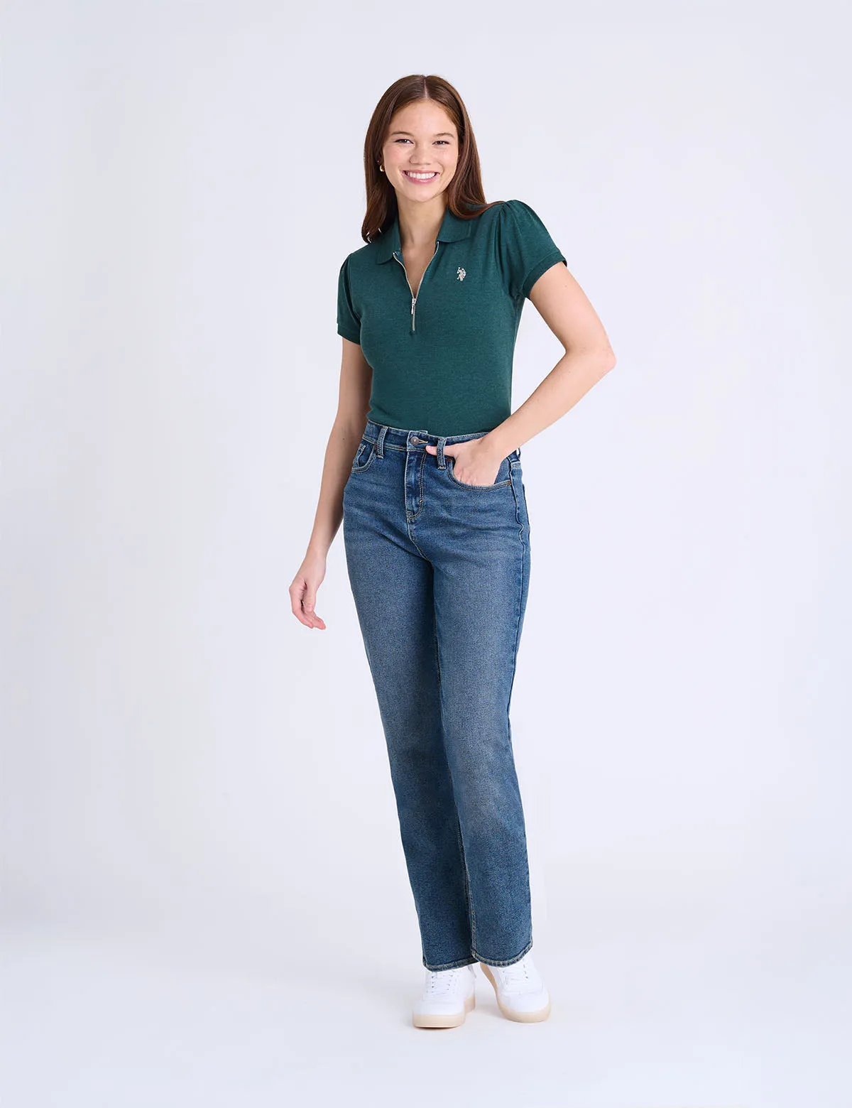 HALF ZIP PUFF SLEEVE HEATHER POLO SHIRT sold by U.S. Polo Assn. product image thumbnail 3