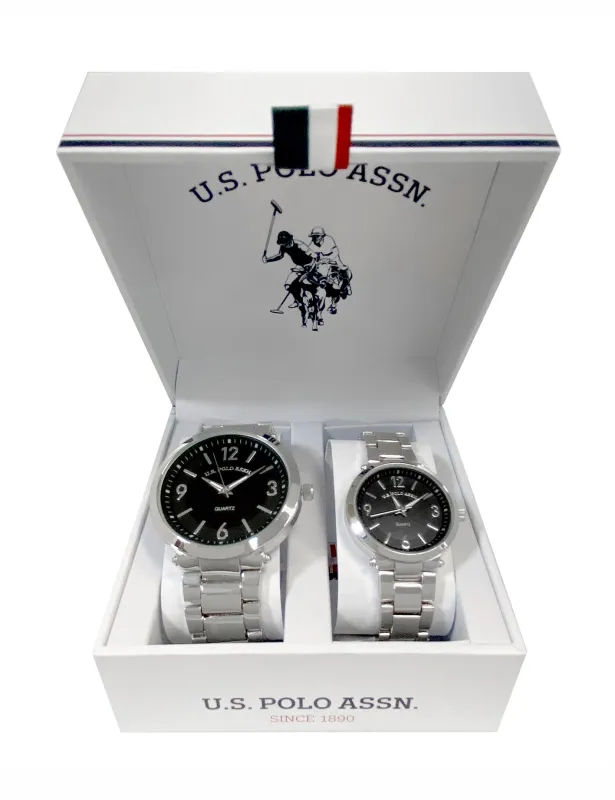 HIS AND HERS SILVER LINK WATCH SET sold by U.S. Polo Assn.