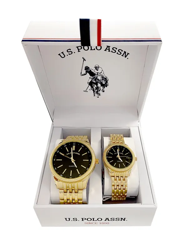 HIS AND HERS GOLD LINK WATCH SET sold by U.S. Polo Assn.