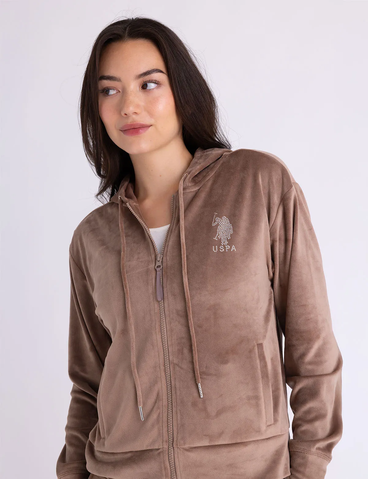 VELOUR RHINESTONE ZIP UP HOODIE sold by U.S. Polo Assn.