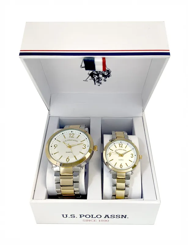 HIS AND HERS TWO TONE LINK WATCH SET sold by U.S. Polo Assn.