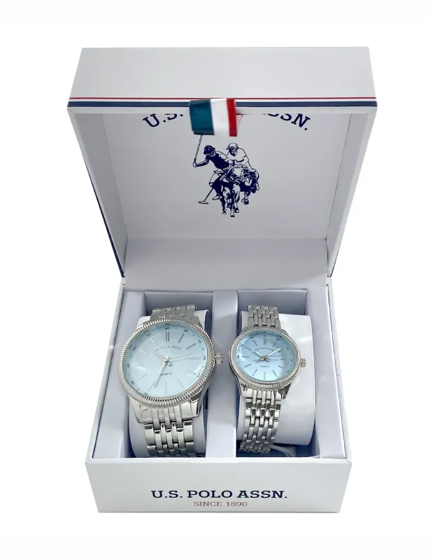 HIS AND HERS SILVER LINK WATCH SET sold by U.S. Polo Assn.