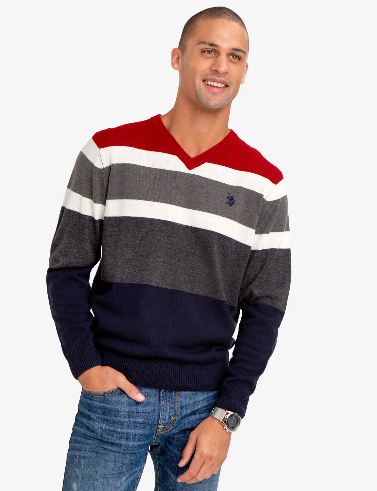 SOFT STRIPED V-NECK SWEATER sold by U.S. Polo Assn.