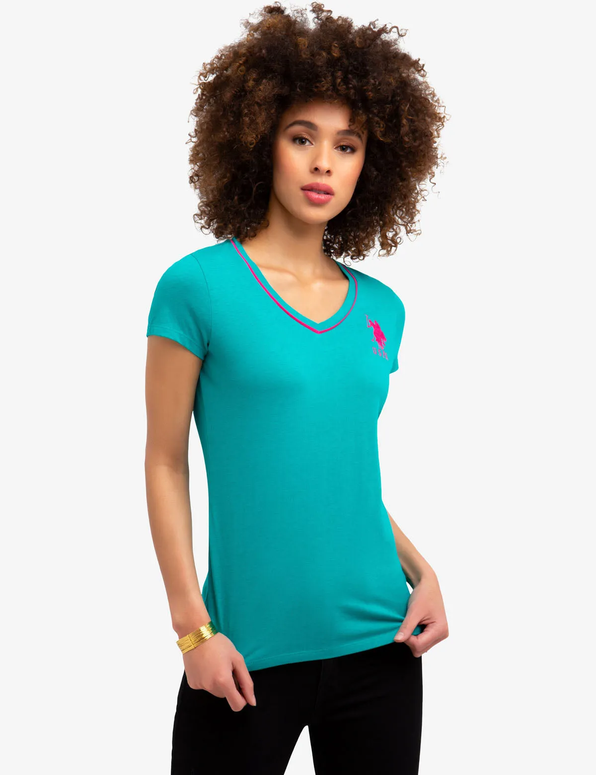 BIG LOGO NEON V-NECK TIPPED T-SHIRT sold by U.S. Polo Assn. product image thumbnail 5