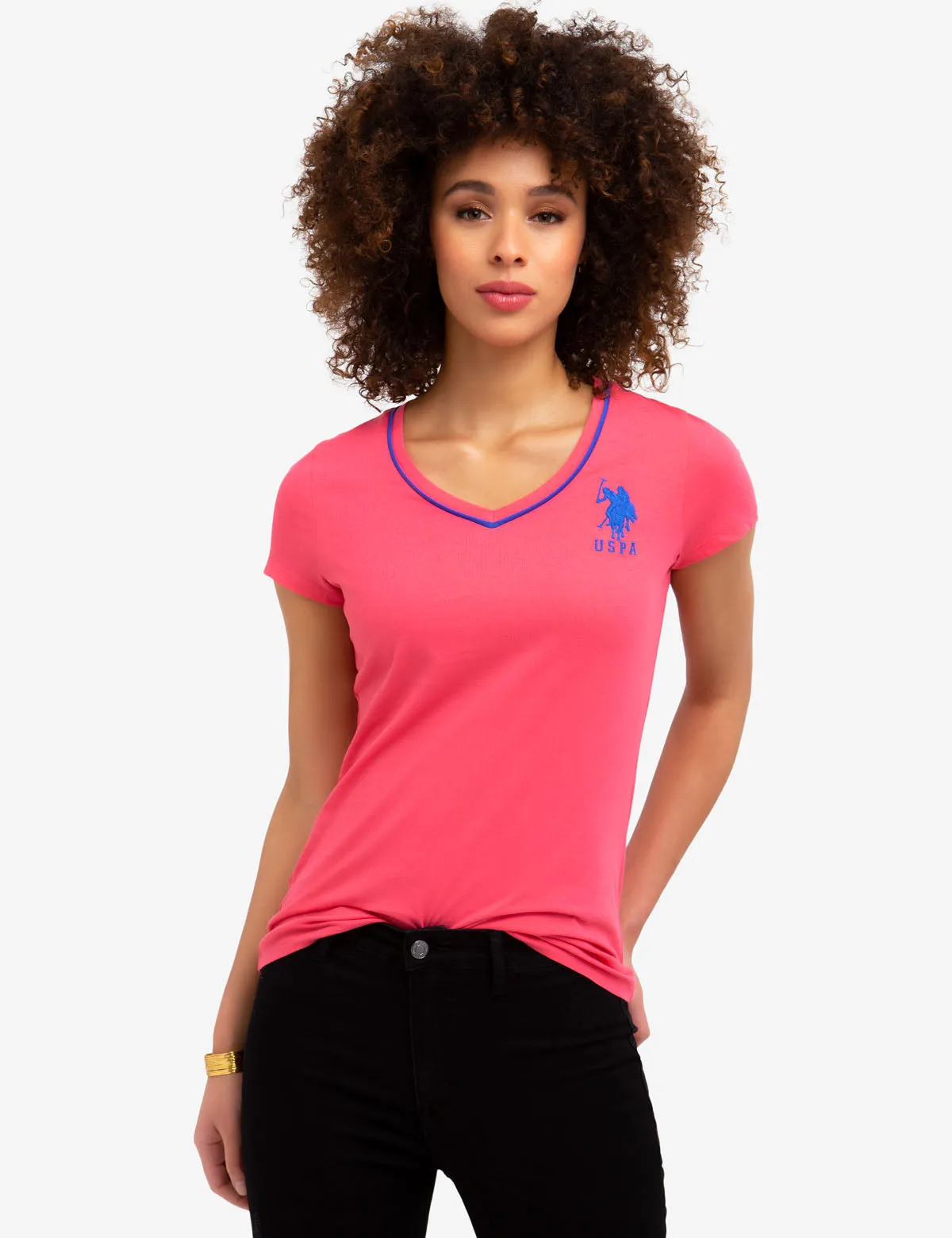 BIG LOGO NEON V-NECK TIPPED T-SHIRT sold by U.S. Polo Assn.