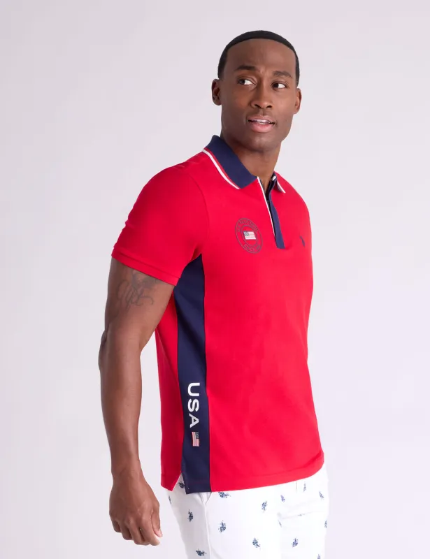 USA VERTICAL PATCH PIQUE POLO SHIRT WITH ZIP PLACKET sold by U.S. Polo Assn.