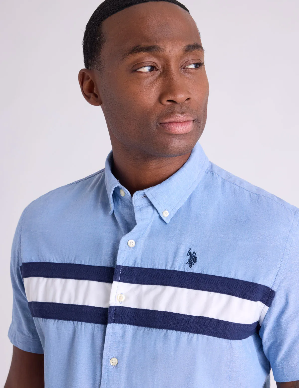 SHORT SLEEVE CHEST STRIPE SLUB CHAMBRAY SHIRT sold by U.S. Polo Assn. product image thumbnail 2