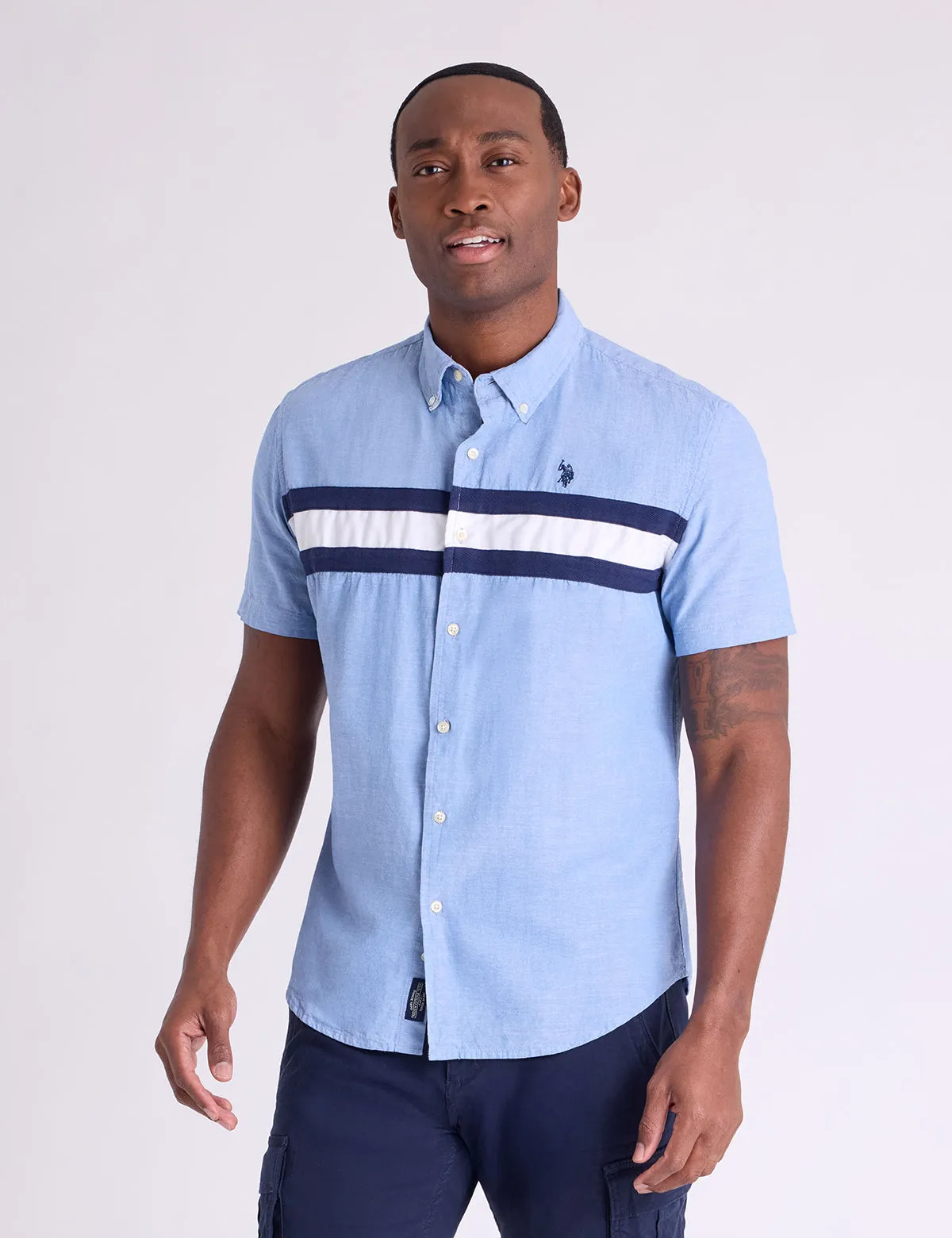 SHORT SLEEVE CHEST STRIPE SLUB CHAMBRAY SHIRT sold by U.S. Polo Assn.