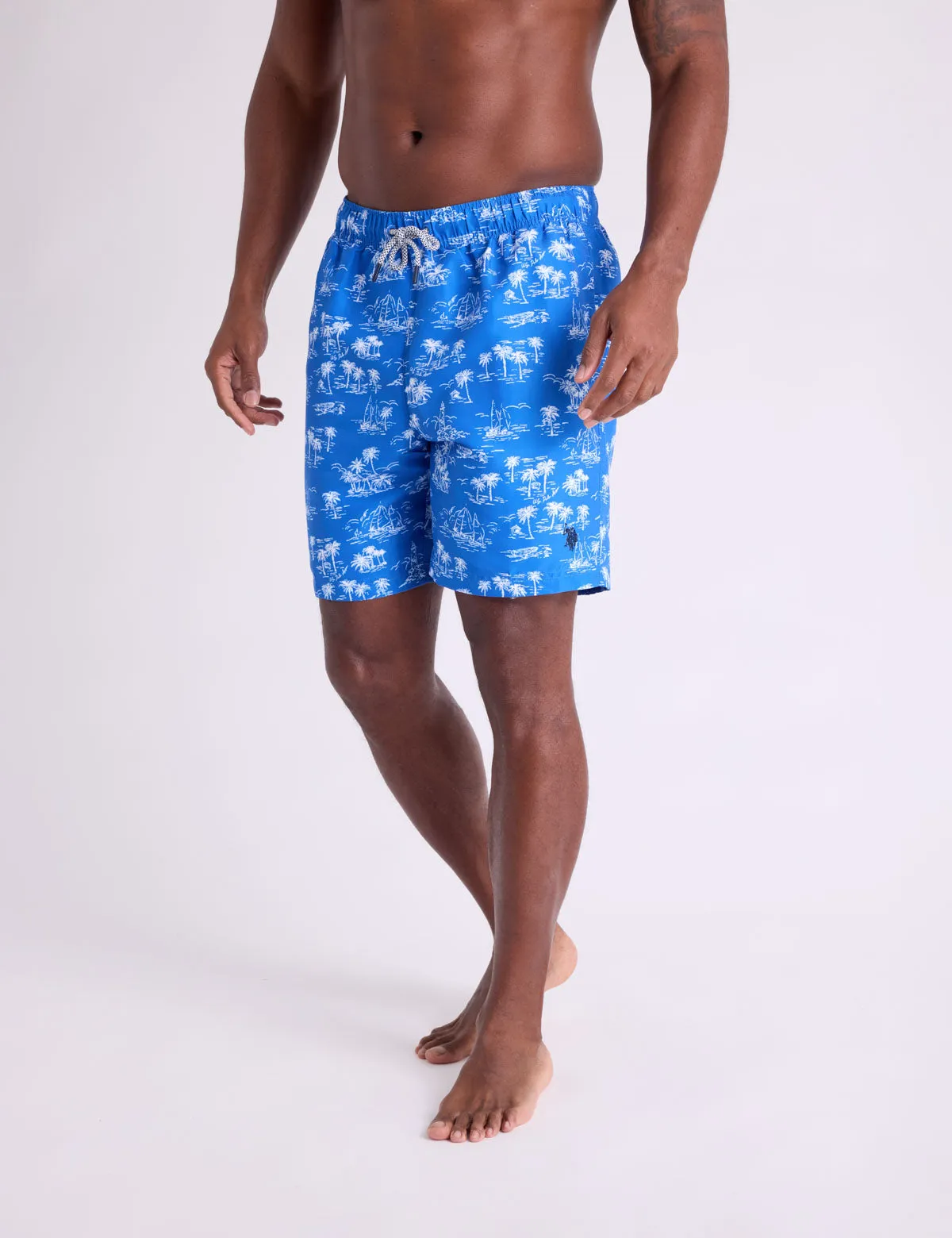 7" PALM TREE PRINT SWIM SHORTS sold by U.S. Polo Assn.