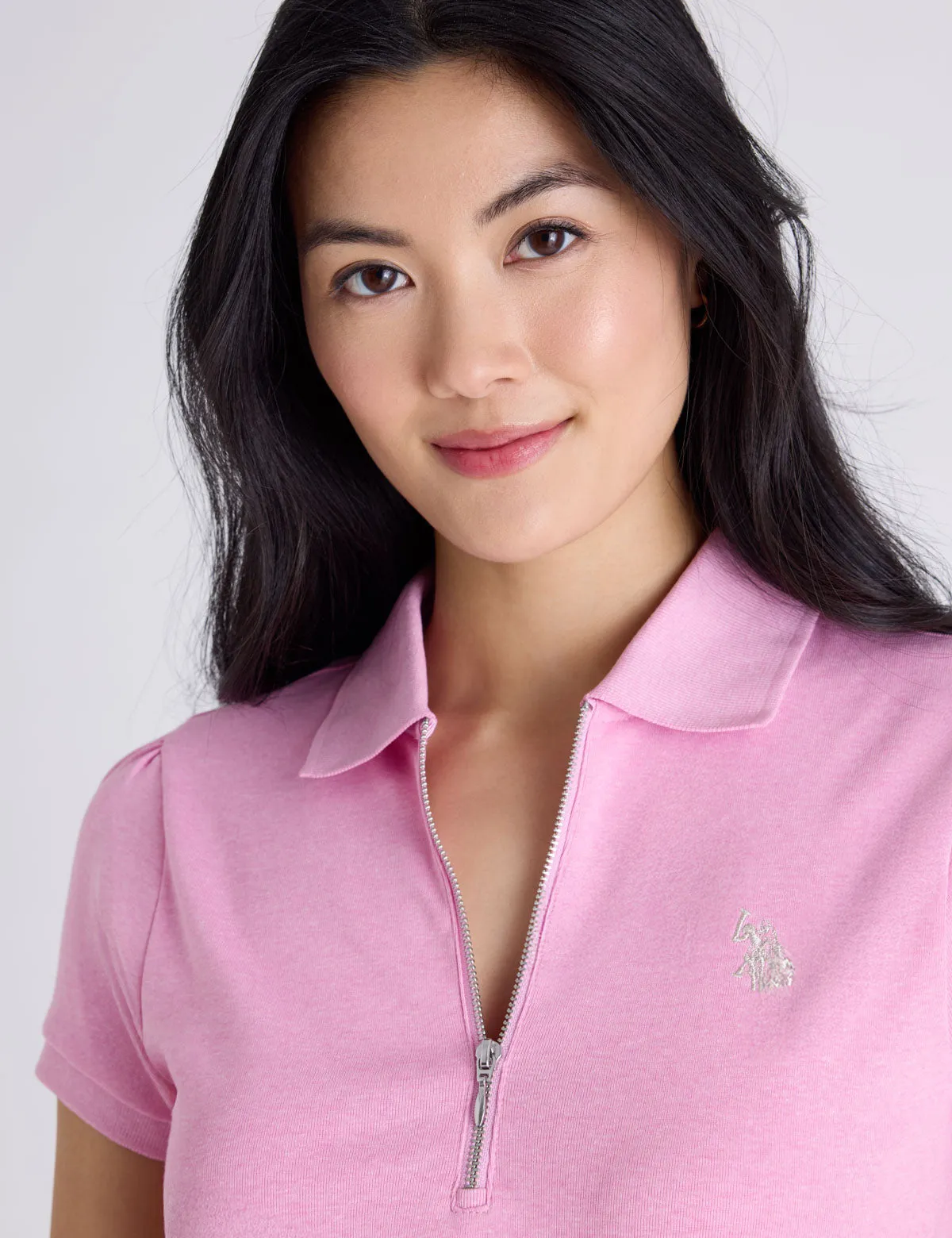 HALF ZIP PUFF SLEEVE HEATHER POLO SHIRT sold by U.S. Polo Assn. product image thumbnail 2