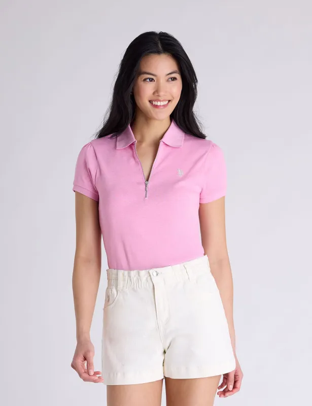 HALF ZIP PUFF SLEEVE HEATHER POLO SHIRT sold by U.S. Polo Assn.